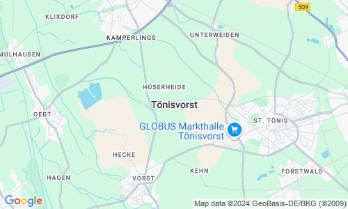 Ausschnitt der Weltkarte zu Tönisvorst