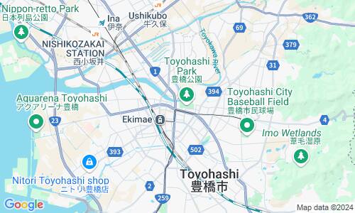 Ausschnitt der Weltkarte zu Toyohashi