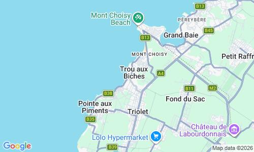 Ausschnitt der Weltkarte zu Trou aux Biches Beach
