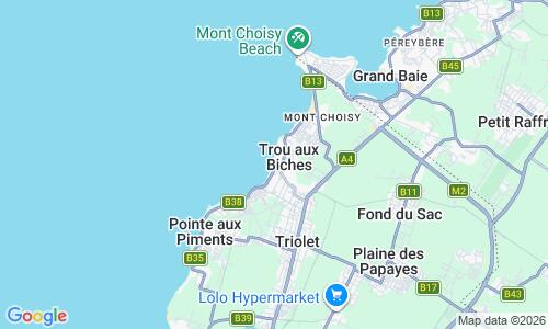 Ausschnitt der Weltkarte zu Trou aux Biches Beach