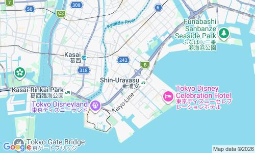 Ausschnitt der Weltkarte zu Urayasu Beach
