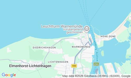 Ausschnit der Weltkarte zu Warnemünde Strand