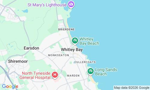 Ausschnitt der Weltkarte zu Whitley Bay Beach