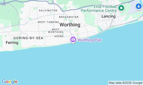 Ausschnitt der Weltkarte zu Worthing Beach