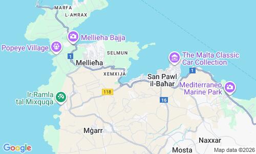 Ausschnitt der Weltkarte zu Xemxija Bay