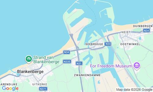 Ausschnitt der Weltkarte zu Zeebrugge Strand
