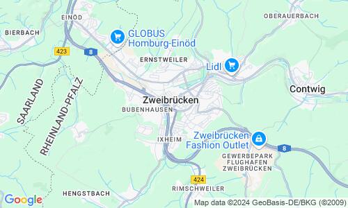 Ausschnitt der Weltkarte zu Zweibrücken